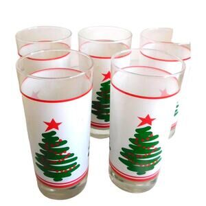 Vintage Libbey Christmas Tree Holiday Glasses Highball Tumblers Set of 5